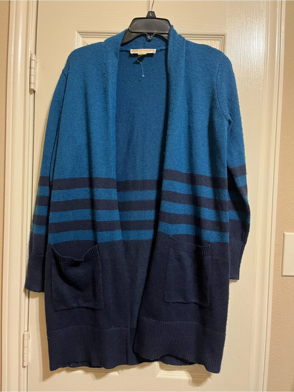 Michael Kors Teal and Navy Striped Open-Front Women’s Cardigan